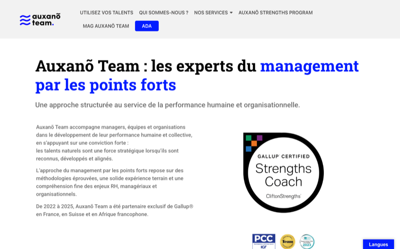 Site WordPress Auxanoteam créé par WPUltime